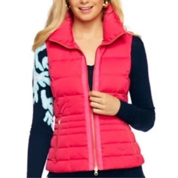 198.00 NWT Lilly Pulitzer XS Syd Down Feather Puffer Vest Pomegranate